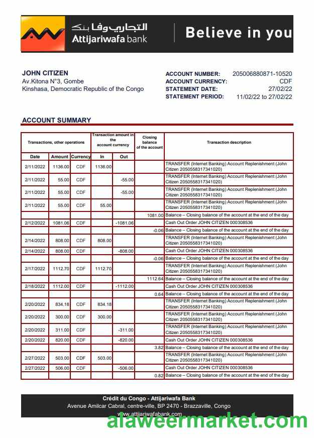 Congo Credit du Congo bank statement xls
